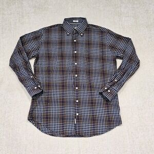 Peter Millar Med Navy/Orange Button Down Flannel Long Sleeve Plaid Dress Shirt